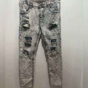 WEST 49 size 13/14 skinny fit distressed jeans, frayed hems, zipper buckle front